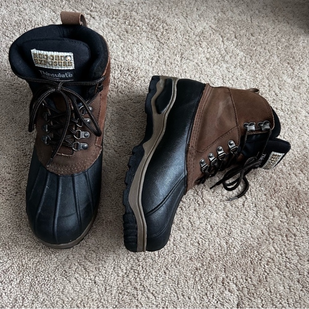 Rugged Exposure Men's Black and Brown Insulated  Rain Snow Hiking Hunting Boots - Picture 6 of 11